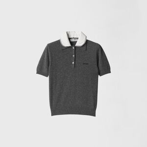 Miu Miu Cashmere polo with embroidered poplin collar It38